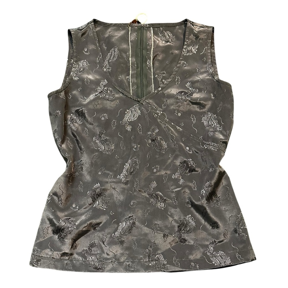 Vintage grey/blue dragon Y2K top, medium